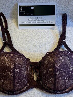 Adore Me Lace Underwire Bra 36DD Deep Burgundy Plum